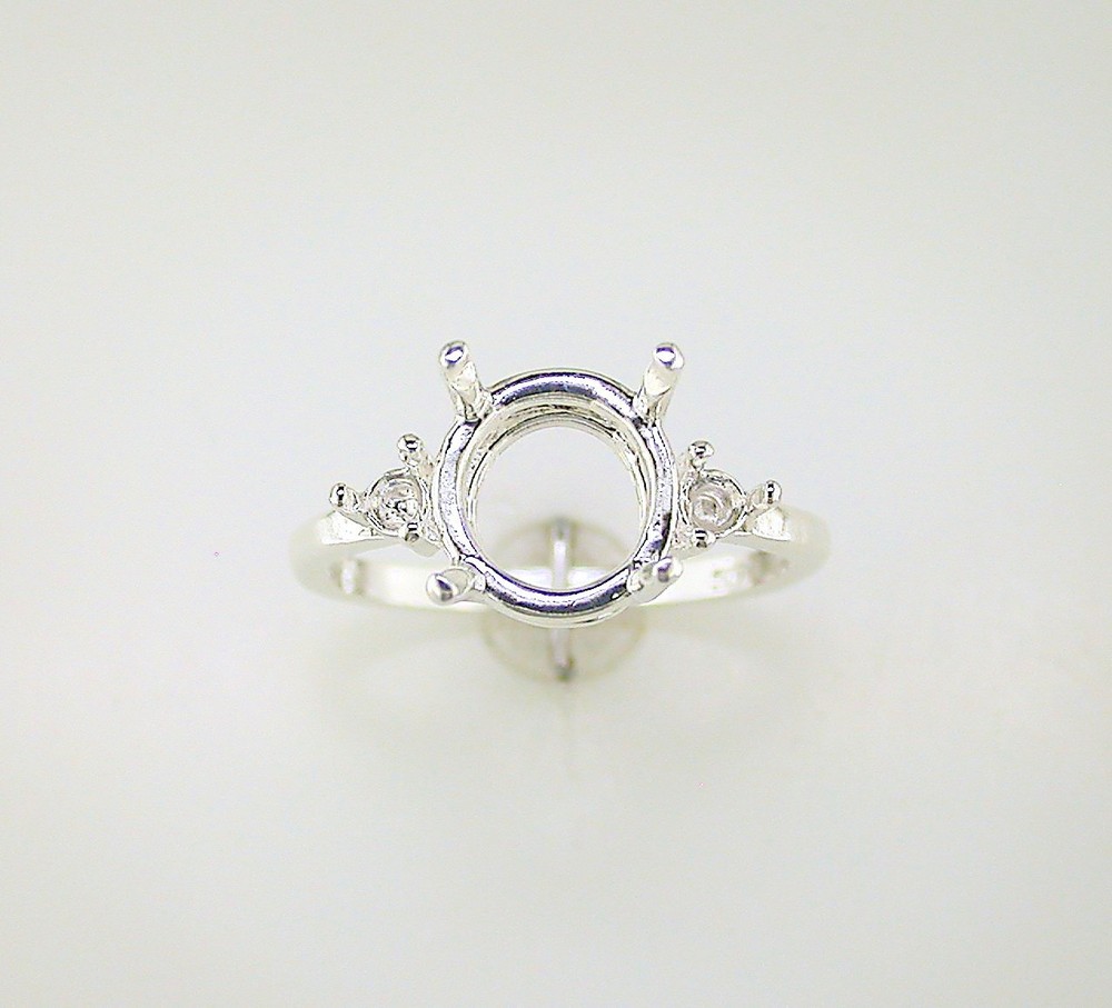 Round Side Accented Ring Setting Sterling Silver