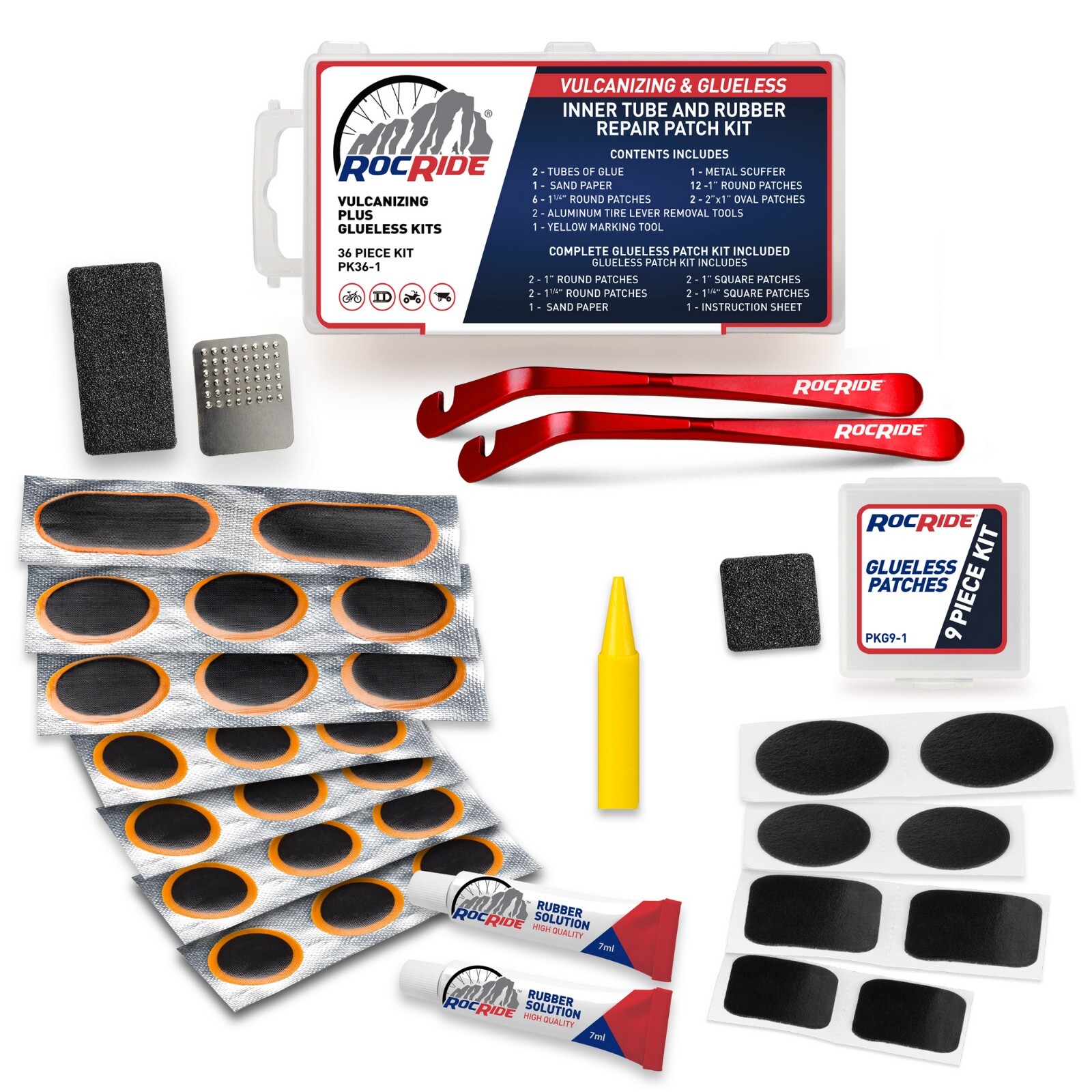 RocRide 36-PC Bike Inner Tube Repair Kit with Vulcanizing and Glueless Patches