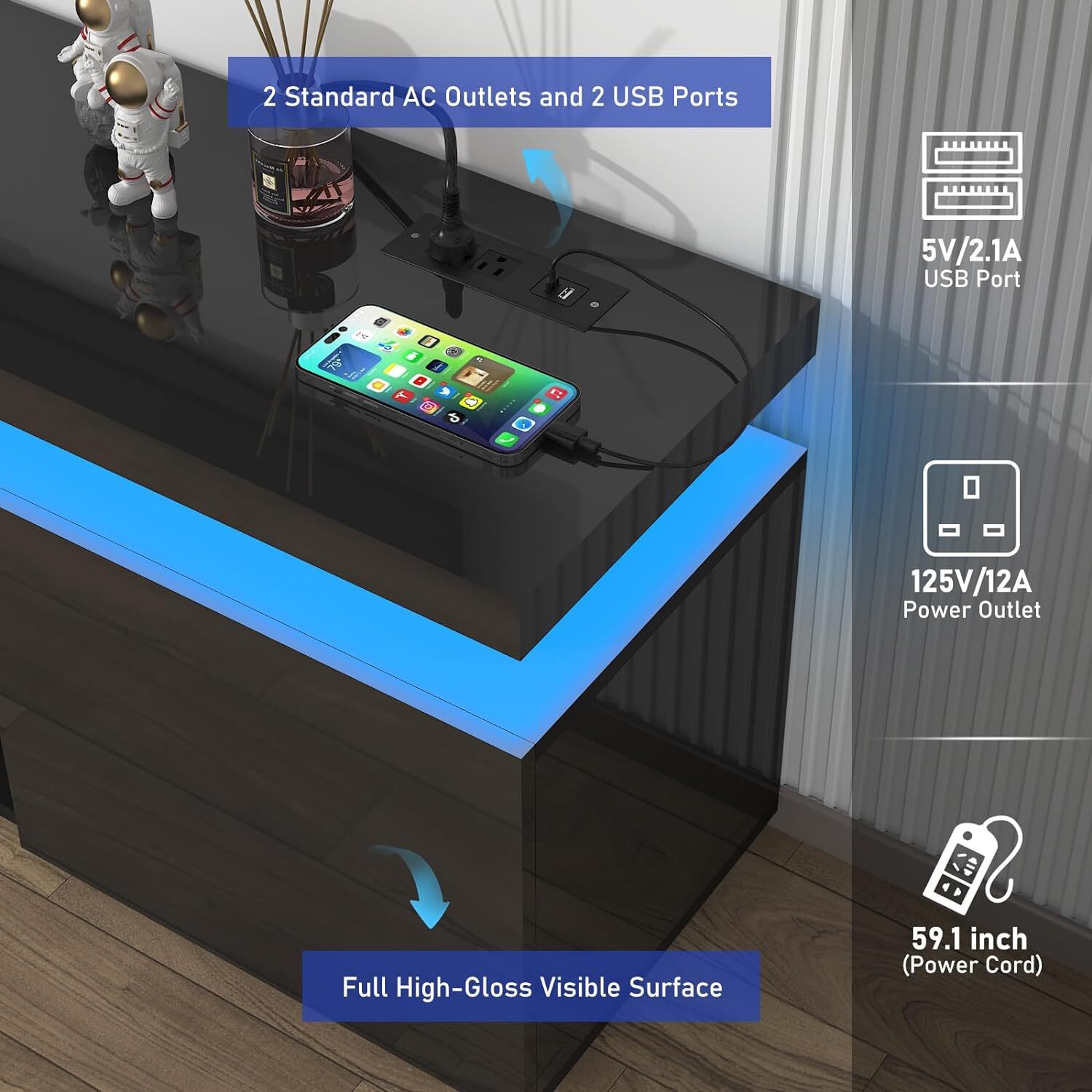 66"/75" Modern High Gloss LED TV Stand, Entertainment Center for 75"/85" TV