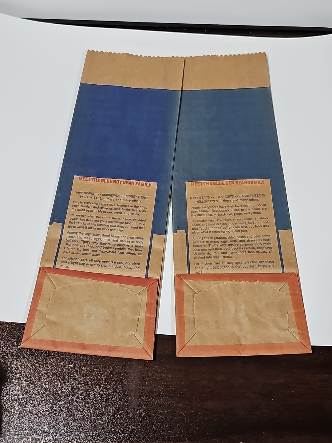 Lot of 2 1940s Blue Boy Medium White Bean Bags. Oakfield, NY Advertising