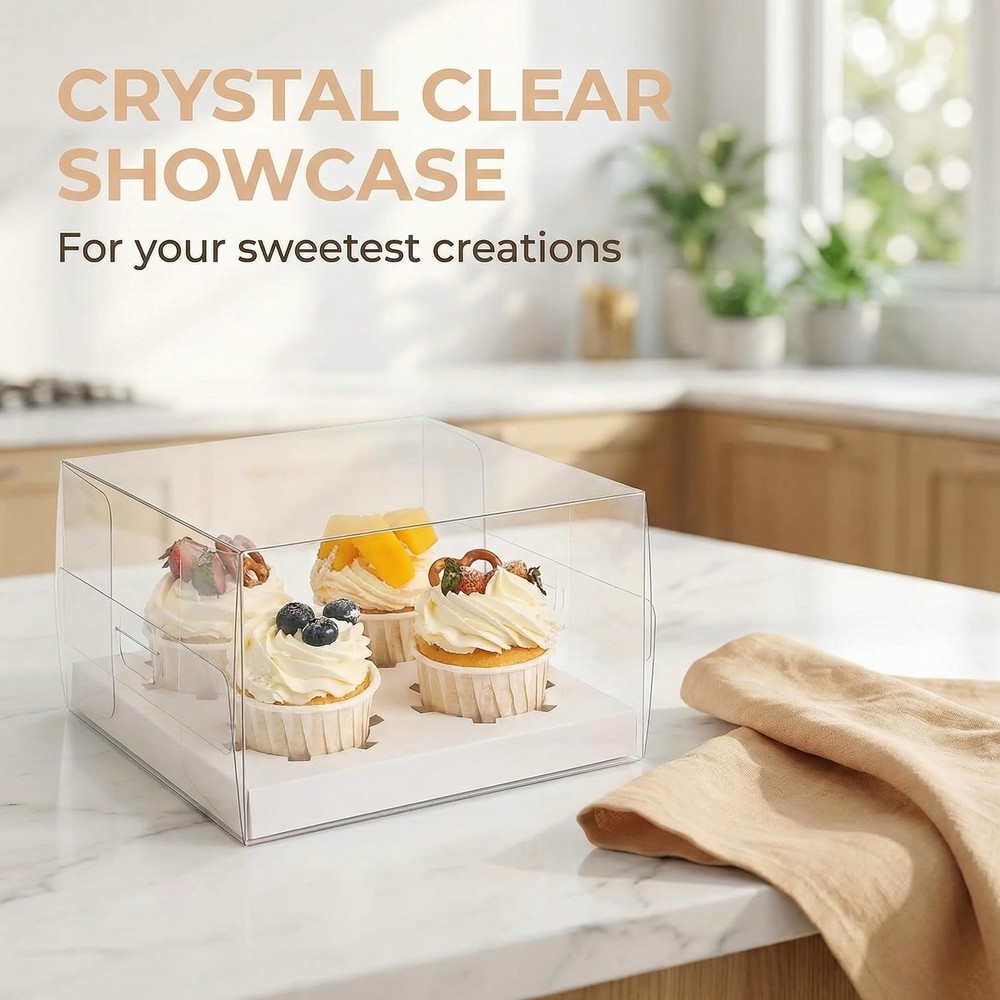 Clear Cupcake Boxes Gift Ribbon 4 Count Plastic Containers 20 Pack