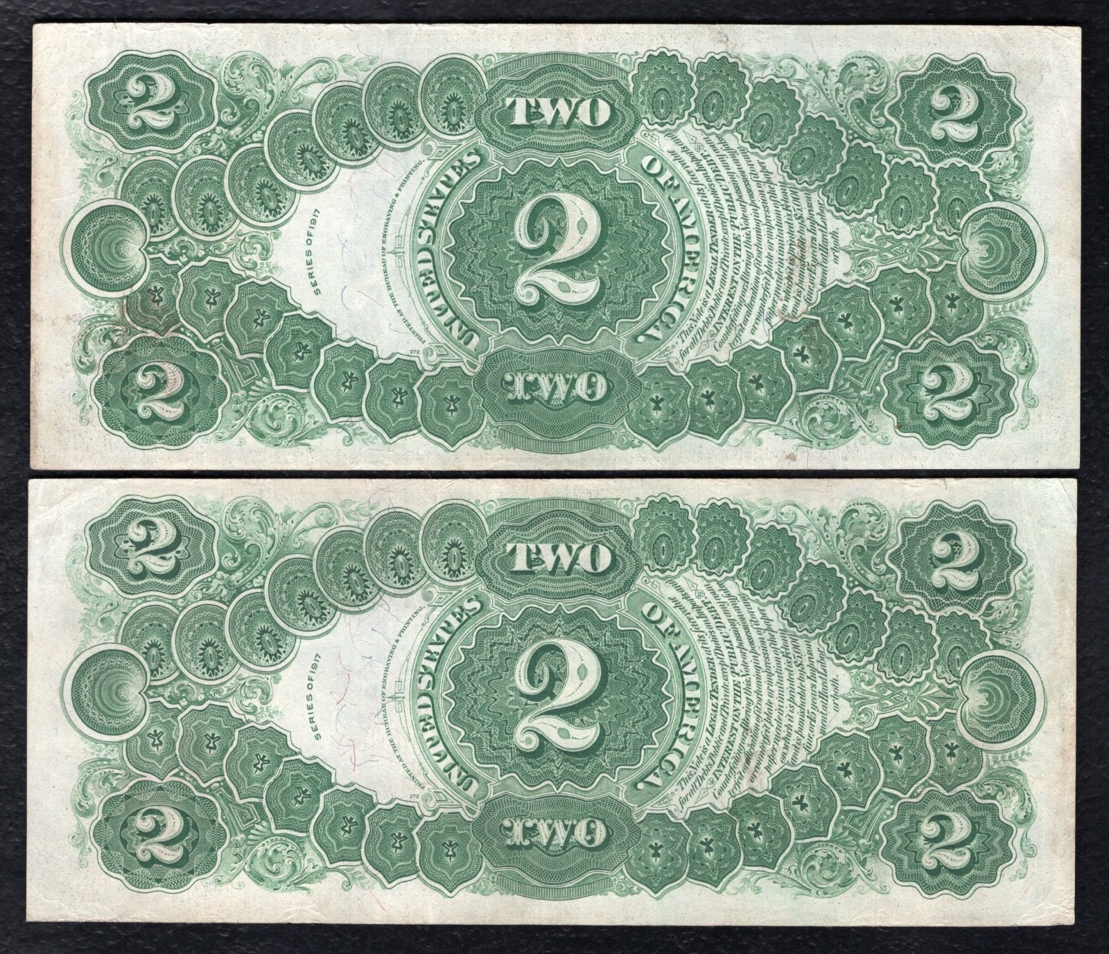(2) CONSECUTIVE 1917 $2 LEGAL TENDER UNITED STATES NOTES ABOUT UNCIRCULATED