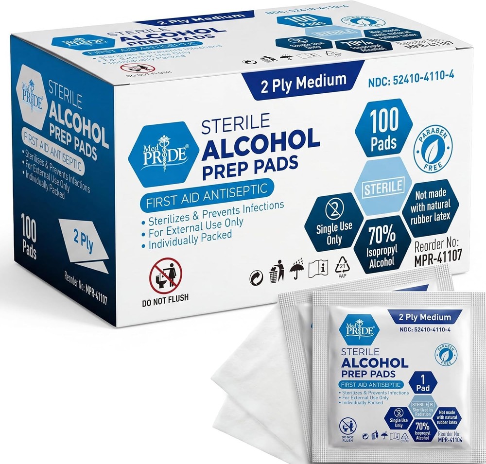 Individually Wrapped Sterile Alcohol Prep Pads - Perfect for First Aid Needs