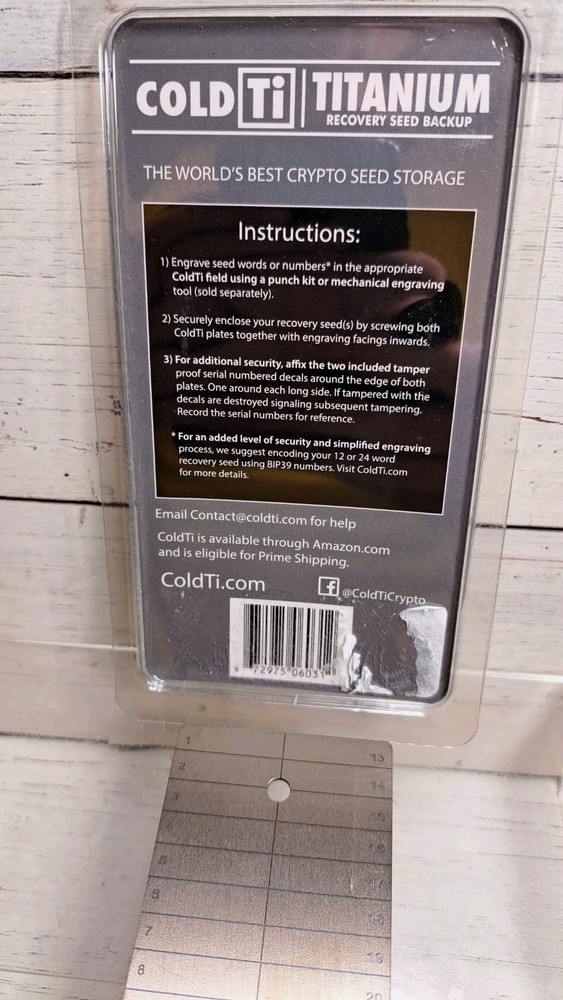 ColdTi Cryptocurrency Seed Plate for Extremely Durable Cold Storage Single Plate