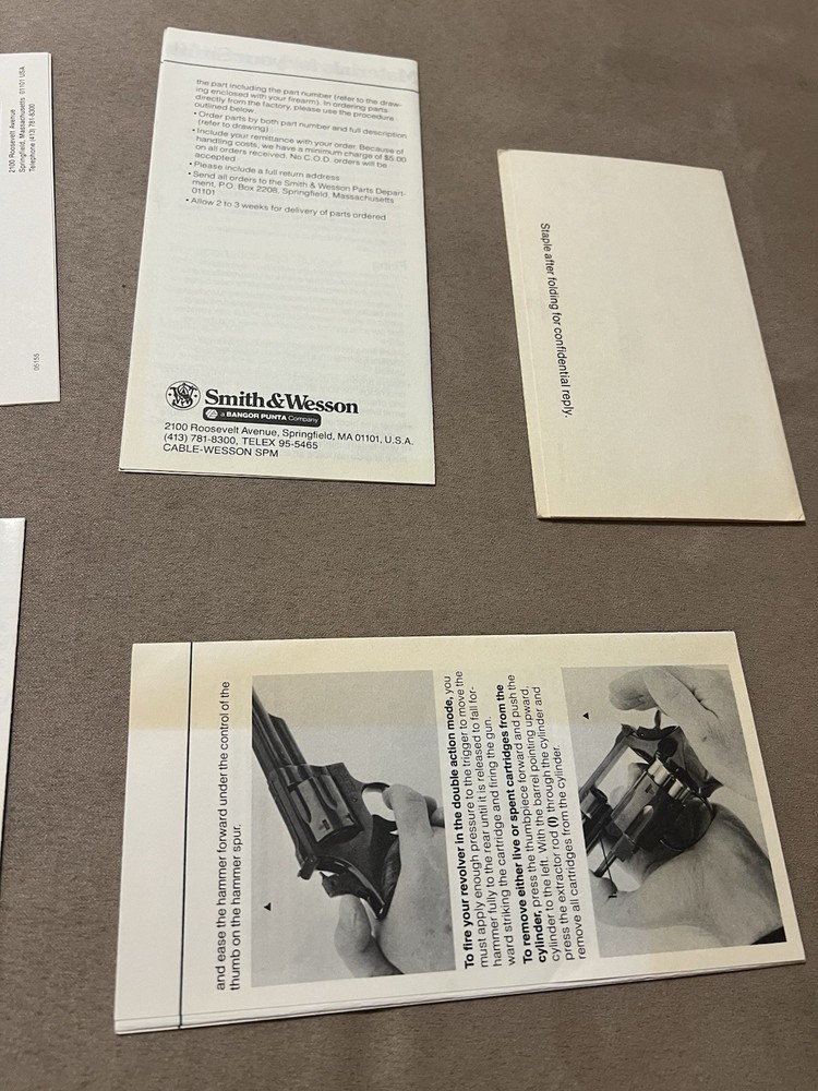 Factory Original Smith & Wesson K Frame Paperwork Set S&W - No Manual