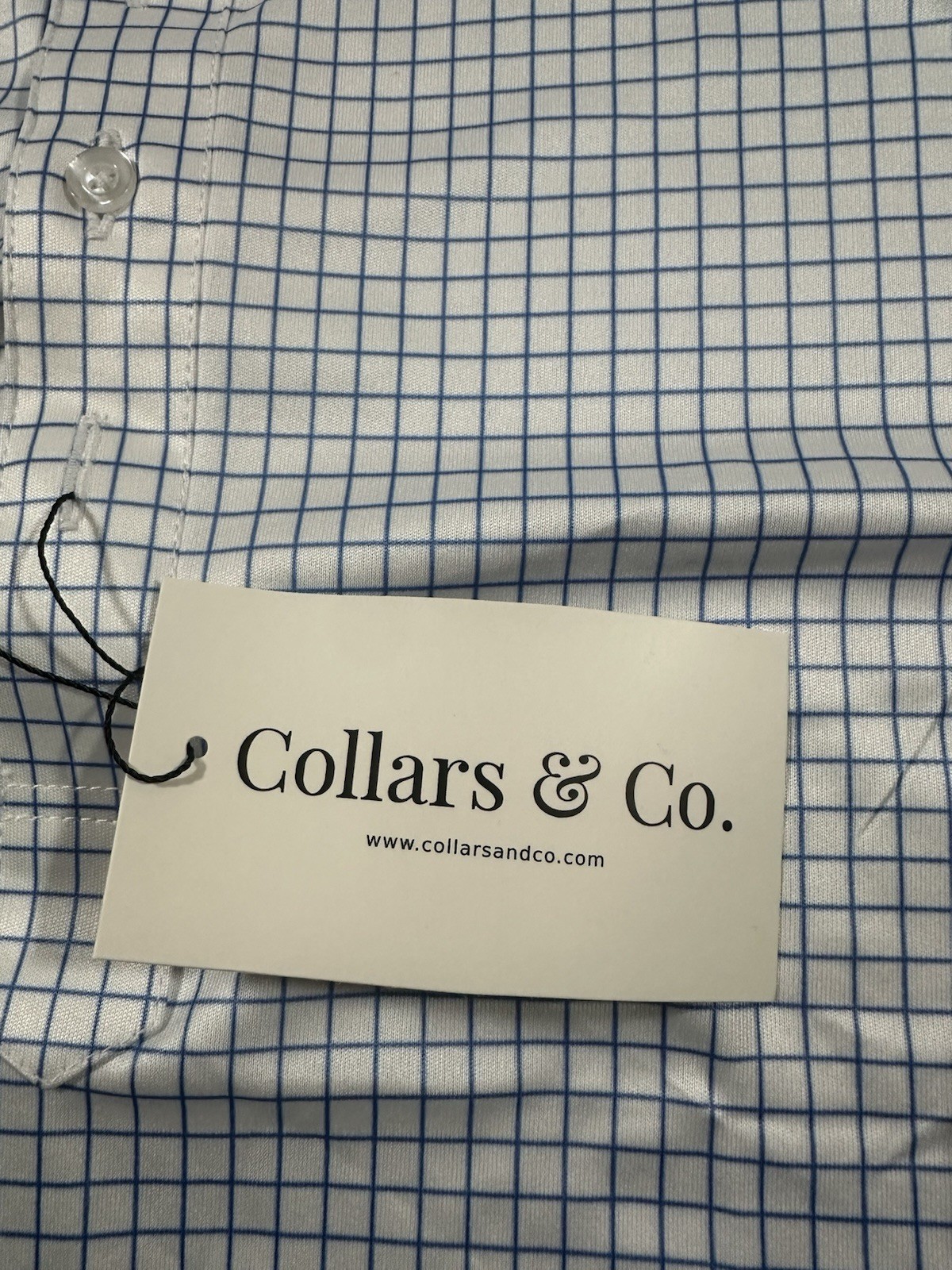 Collars and Co Dress Collar Polo Shirt Men L Blue White Plaid