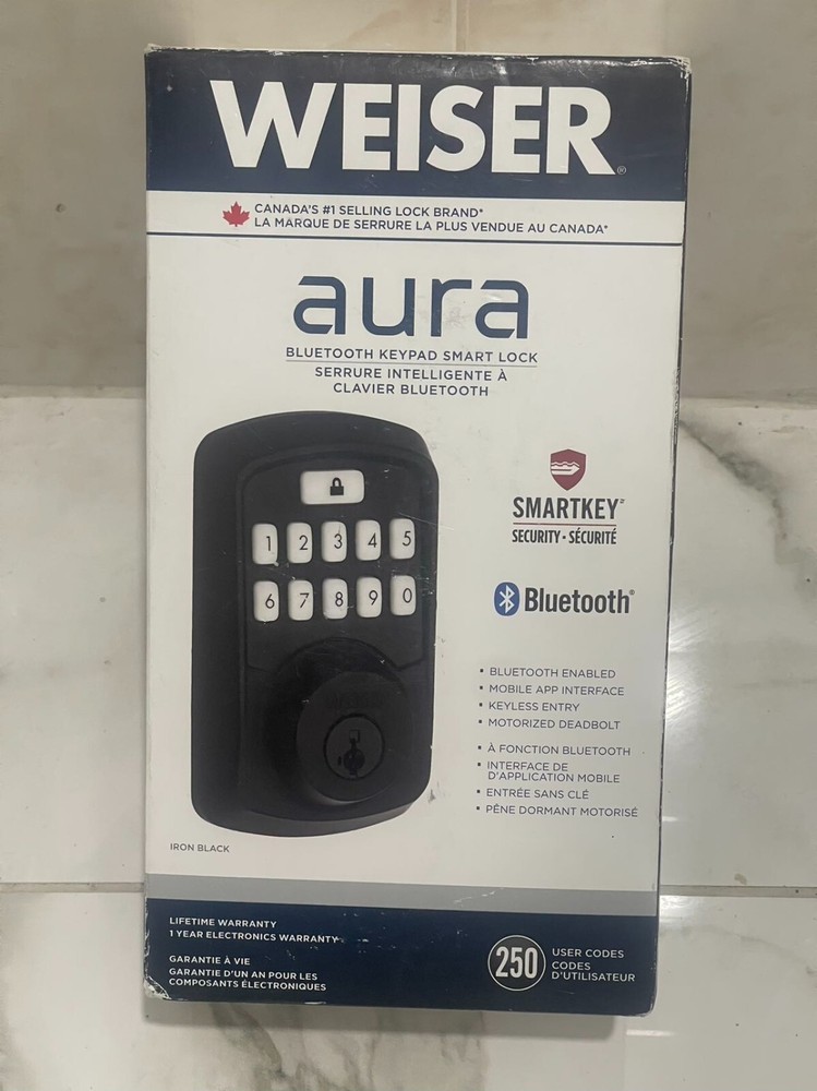 Weiser Aura Bluetooth Keypad Smart Door Lock Deadbolt (Black & Silver)