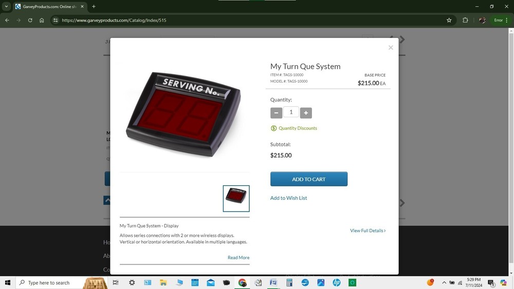 MY TURN Q SYSTEM CUSTOMER DISPLAY w/LCD REMOTE SCREEN CONTROL