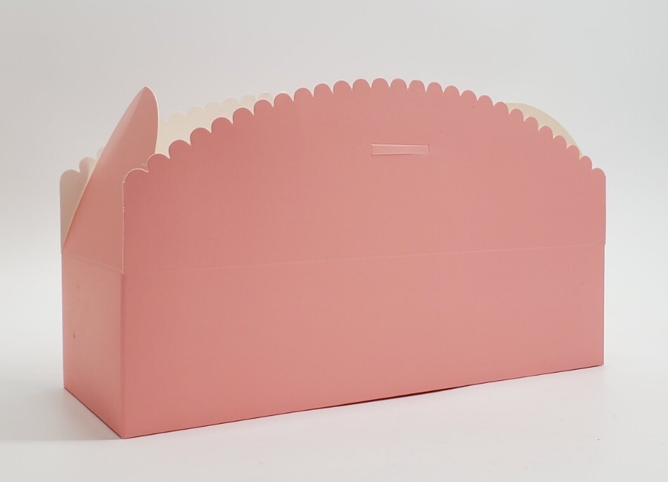 Papermart 8"×3"×2" Pink Center Tab Scallop Box 100 Pkg Macaron Cake Boxes