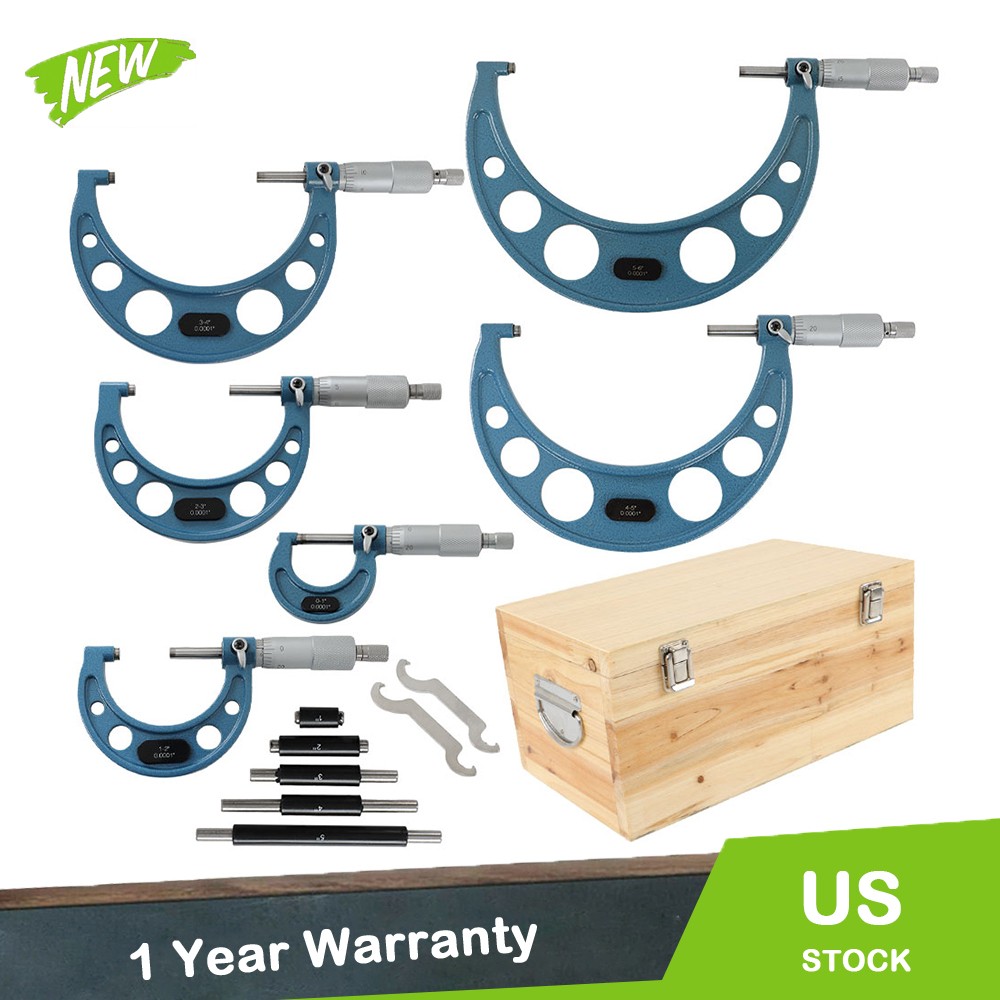 6 Pack Set 0.0001" Carbide Standards Durable 0-6" Precision Outside Micrometer