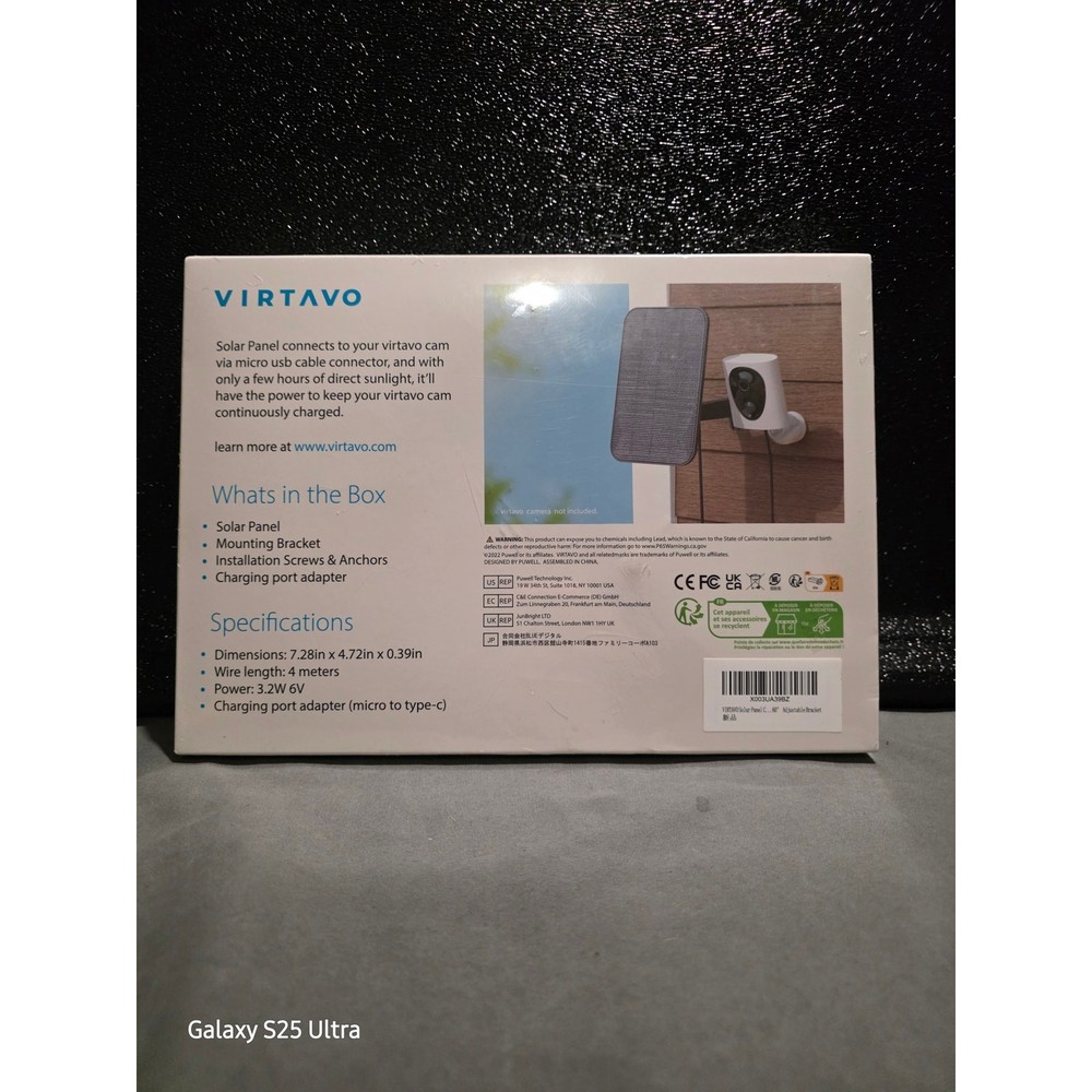 Virtavo Solar Panel for Security Cameras – Weather Resistant – Adj. Mount – New