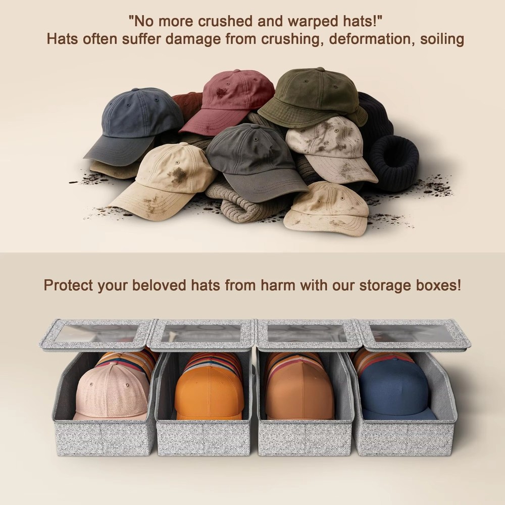 1/2x Stackable Hat Storage Organizer for Baseball Caps 24 Caps Hat Box with Lid