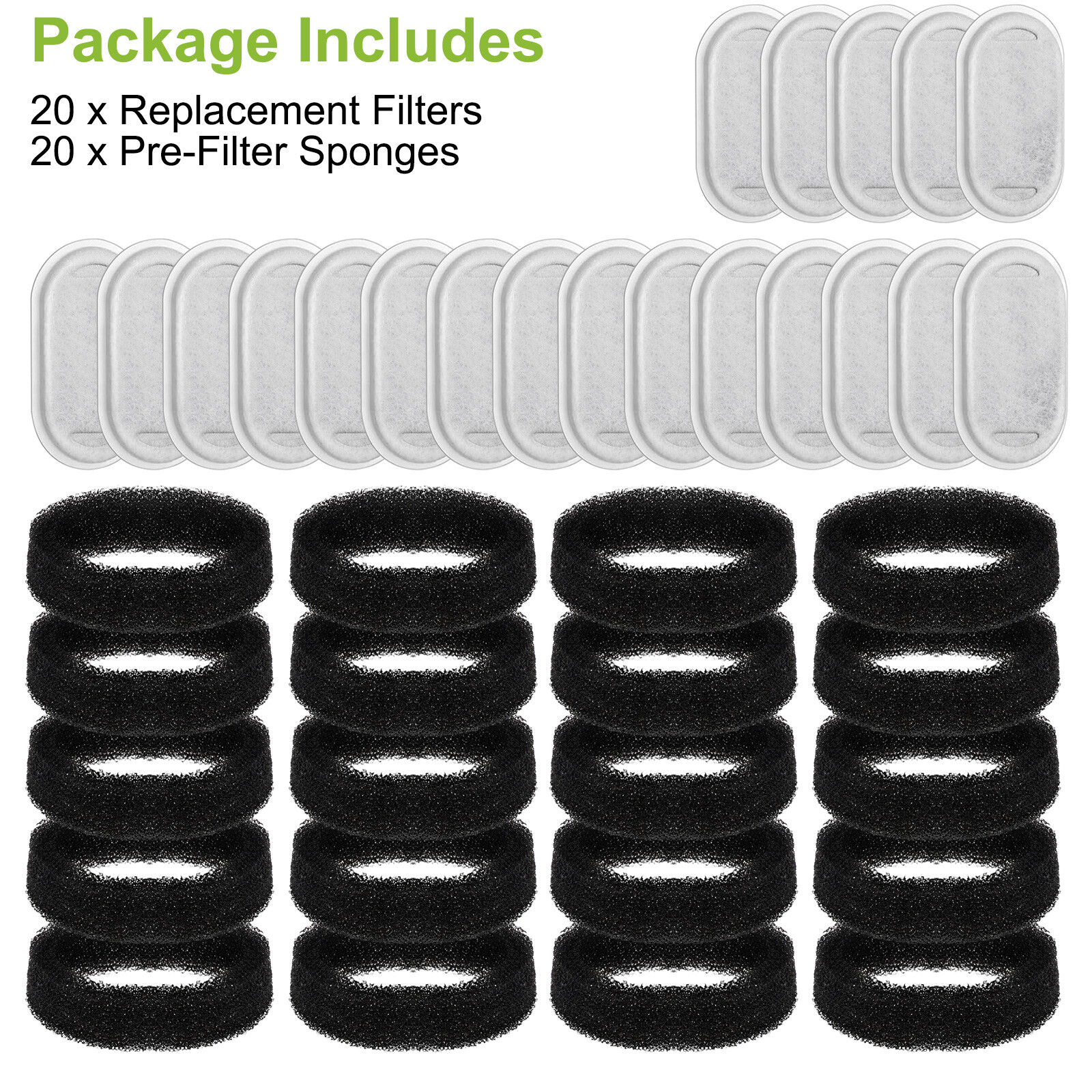 40pcs Cat Fountain Filters Replacement for 67/108/135oz Pet Drinking Replacement