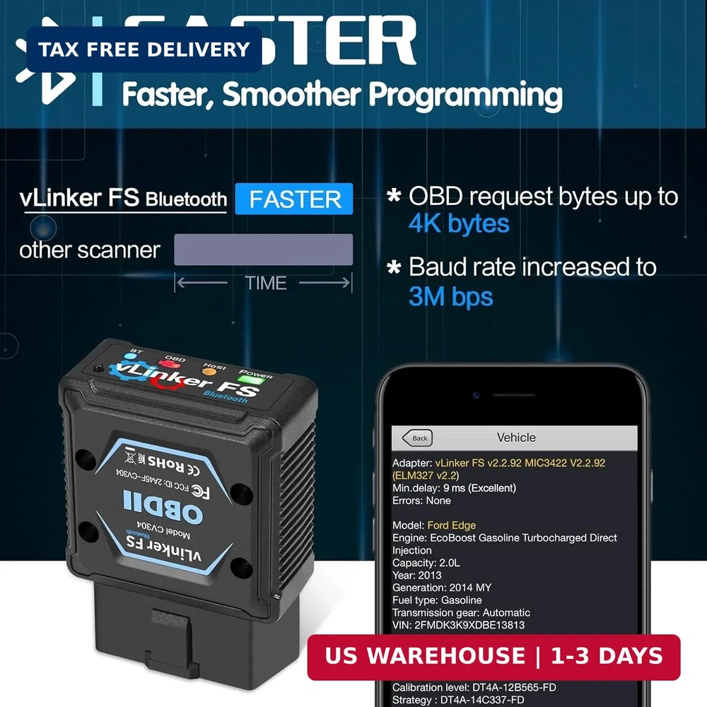 Vgate vLinker FS Bluetooth OBD2 Diagnostic Scan Tool, OBDII Car Code Reader for