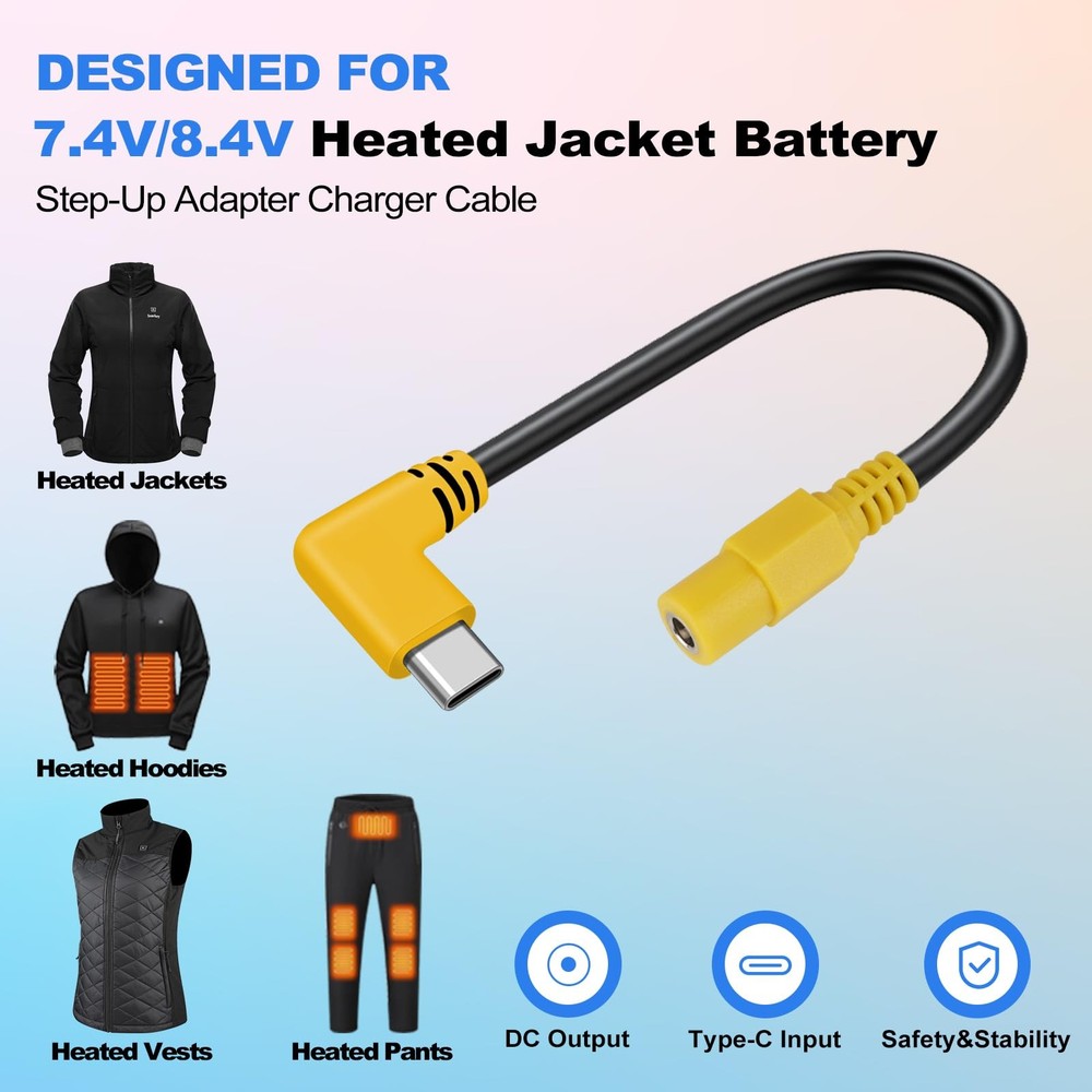 Smarkey 9V Heated Jacket Battery Step-Up Adapter Cable, Type-C Charger Cable...