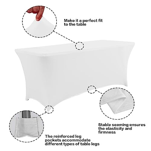 2 Pack 6FT Table Cloth for Rectangular Fitted Events 6 Ft - 2 Pcs White