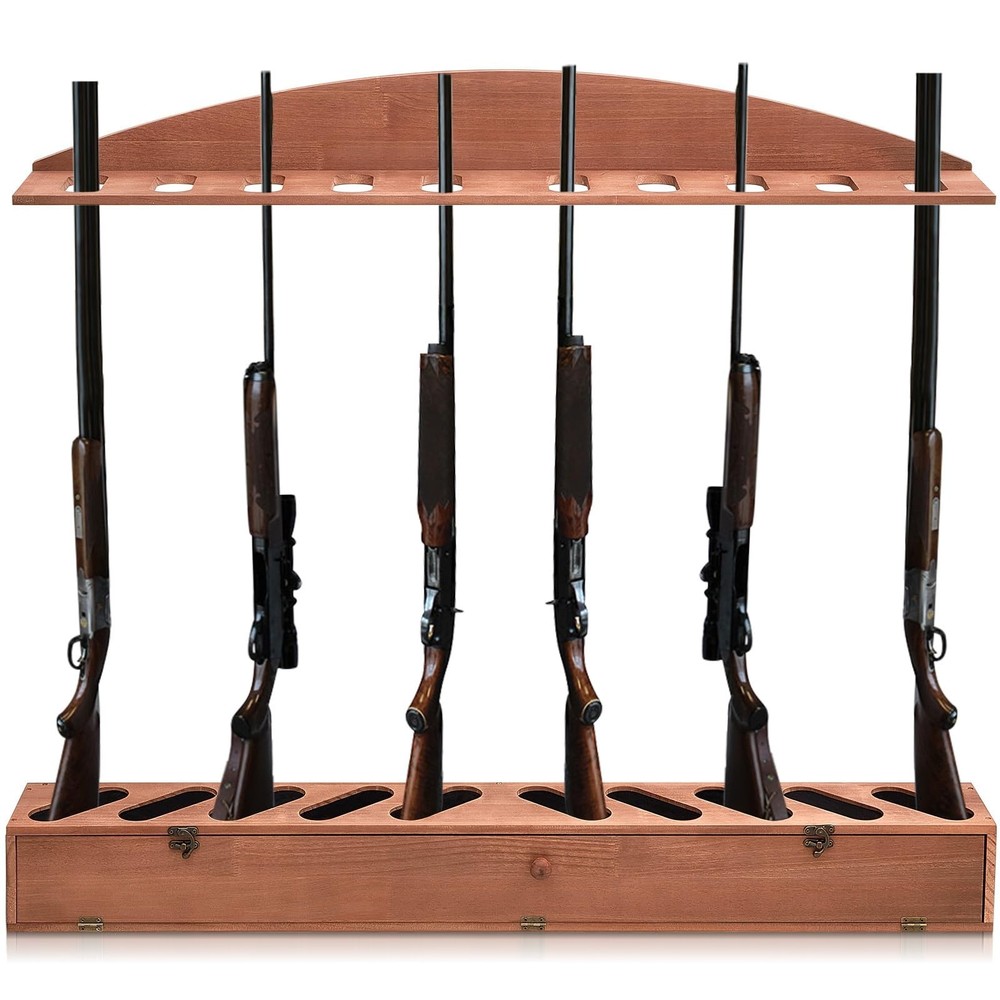 with Lockers 10 Gun Holders Solid Pine Wall Mounted Gun Storage Rack Rifle Rack.