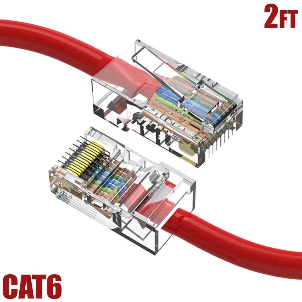 2FT Cat6 RJ45 Ethernet LAN Network UTP Patch Cable Non-Booted Copper 24AWG Red