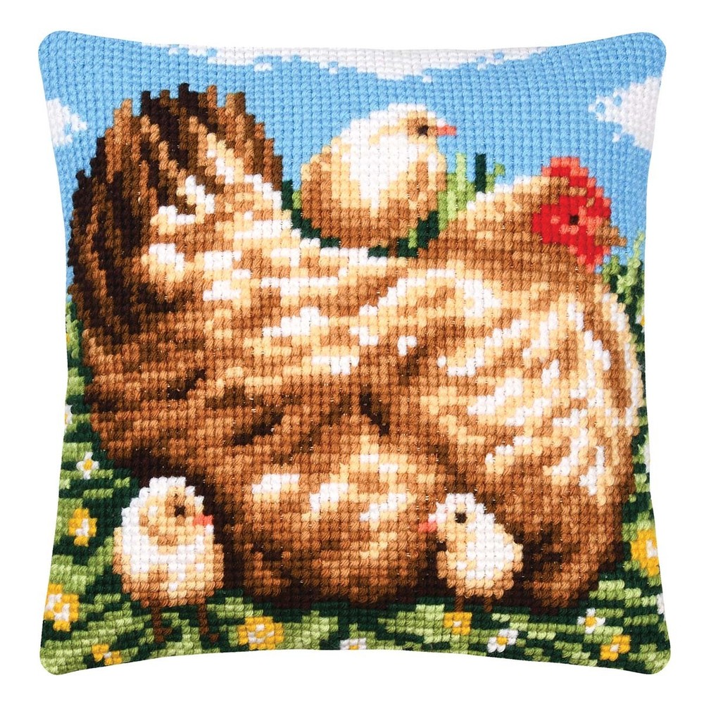 Vervaco® Chicken with Chicks Cushion Needlepoint Kit