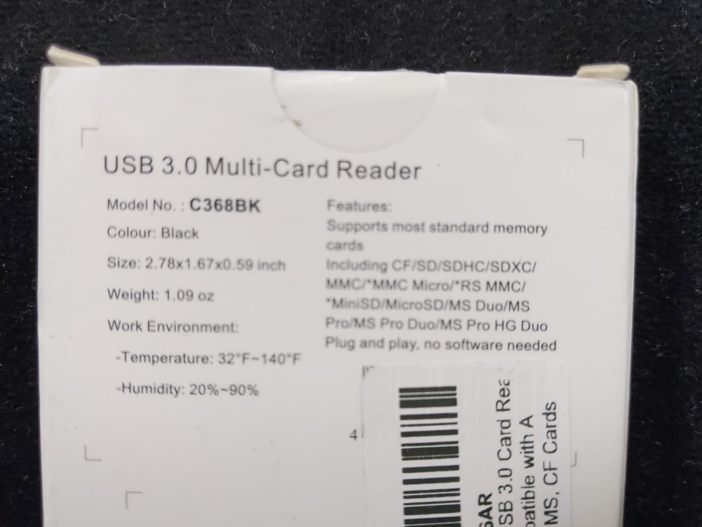 SmartQ C368BK USB 3.0 Multi-Card Reader Plug N Play Apple+Windows Compatible