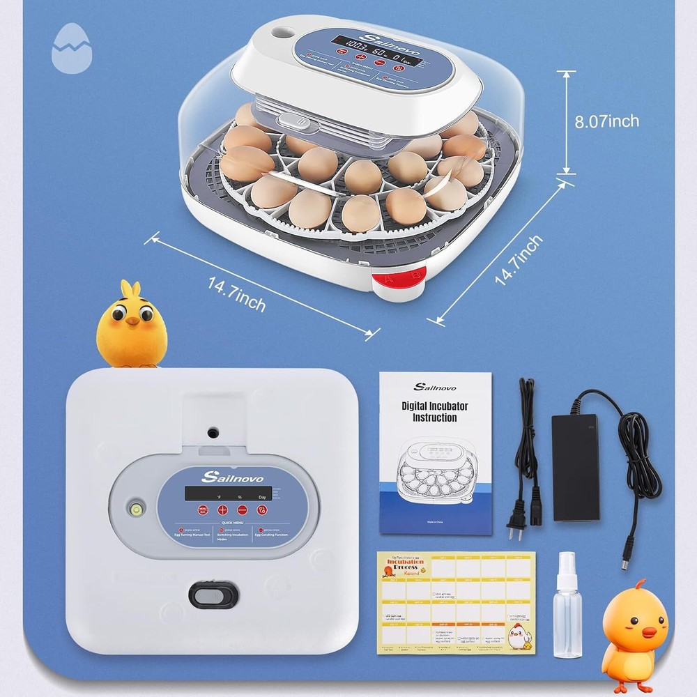 24 Eggs Incubators for Chicken Eggs w/4 Modes, 360° View, Automatic Egg Turning~