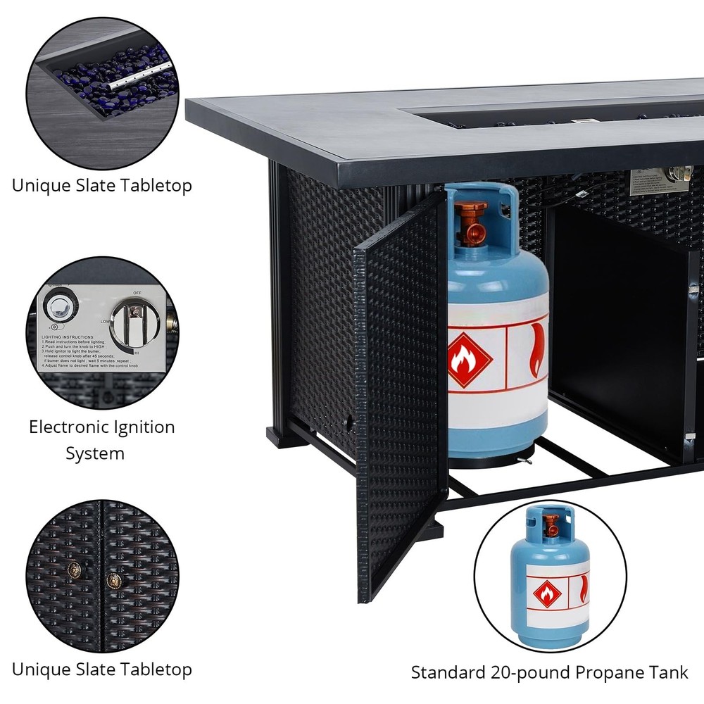 52'' Propane Fire Pit Table 50000BTU Outdoor Rectangular Propane Firepit Table