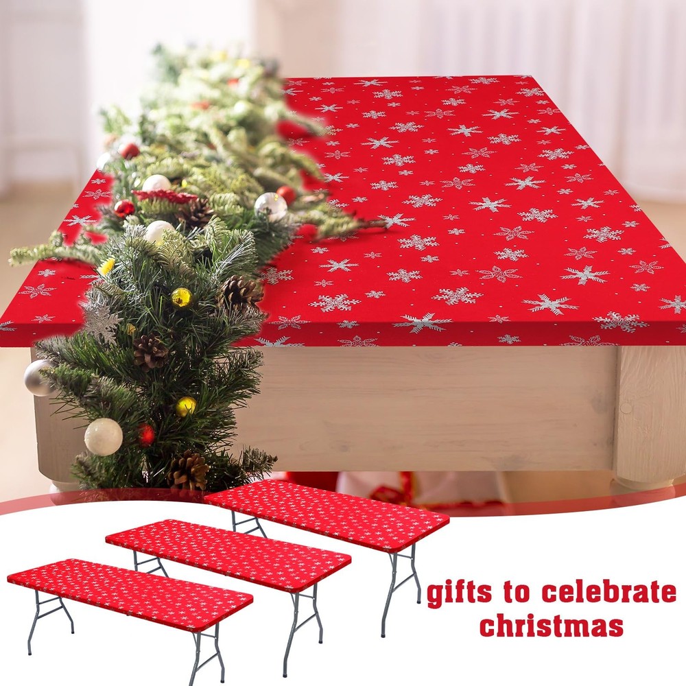 Mixweer 3 Pcs Snowflake Tablecloth Elastic Edge Tight Fitted Rectangle Folding T