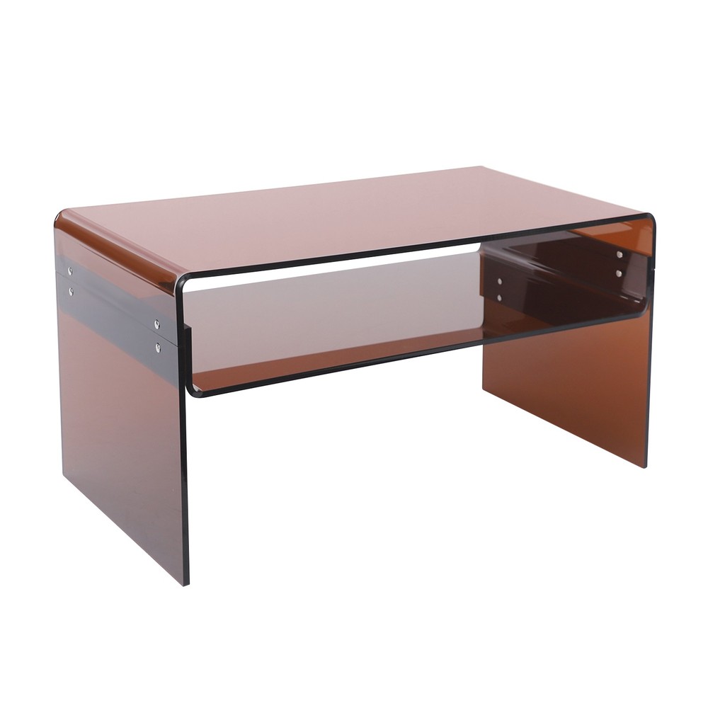 2 Tiers Modern Brown Acrylic Side Table Rectangular Coffee End Table 80*40*40cm
