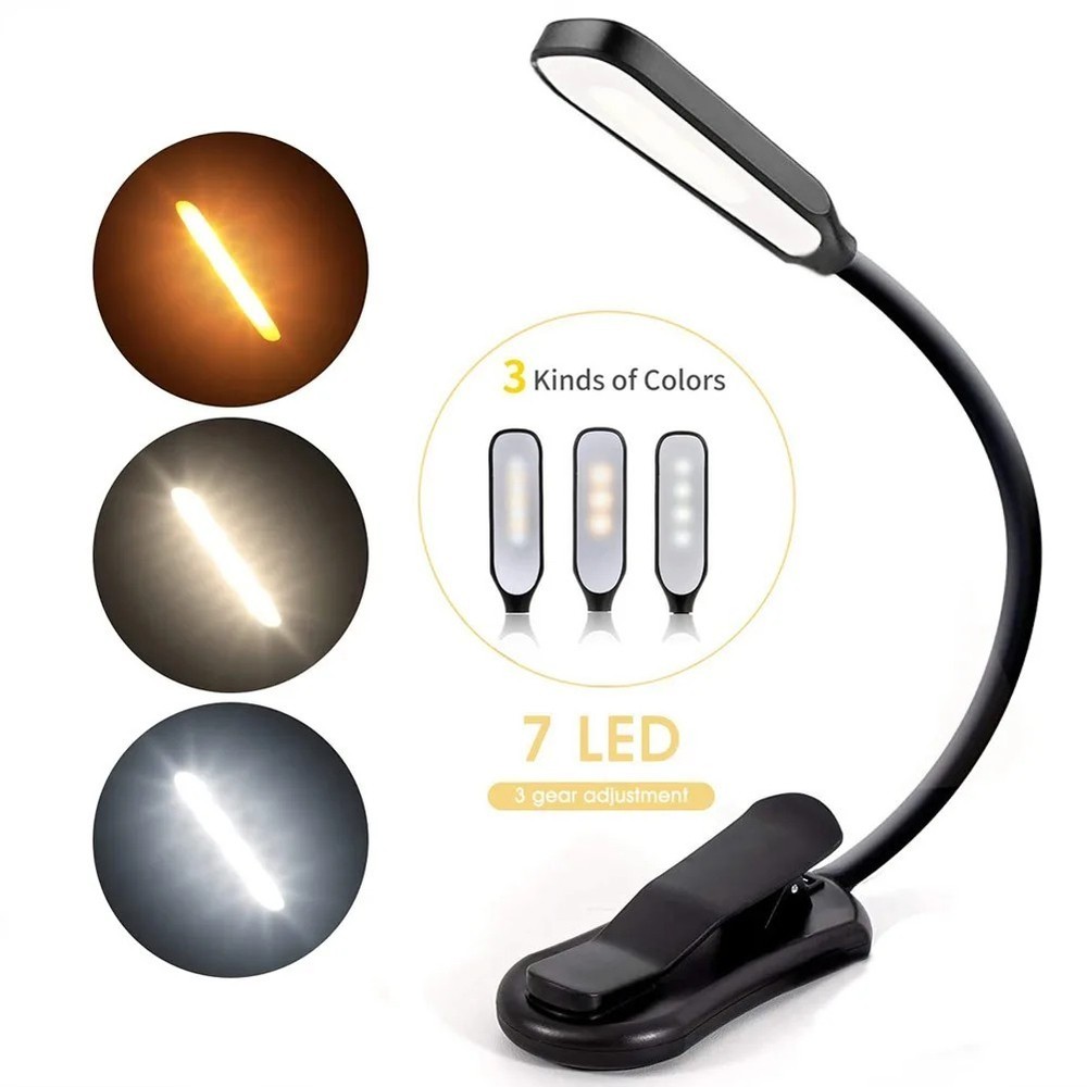Flexible Rechargeable LED Book Light With 3 Light Modes Easy Clip Reading Lamp