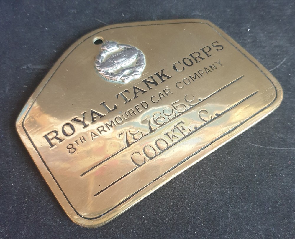 WW2 British Barracks Locker Plate to 7876959 Cooke. C. 8th Armoured Car Co. RTC