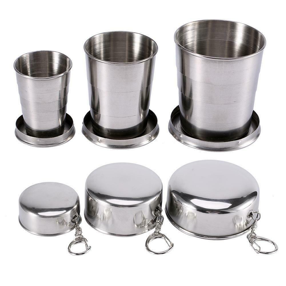 US 3-6 Pack Stainless Steel Portable Camping Travel Folding Collapsible Cups