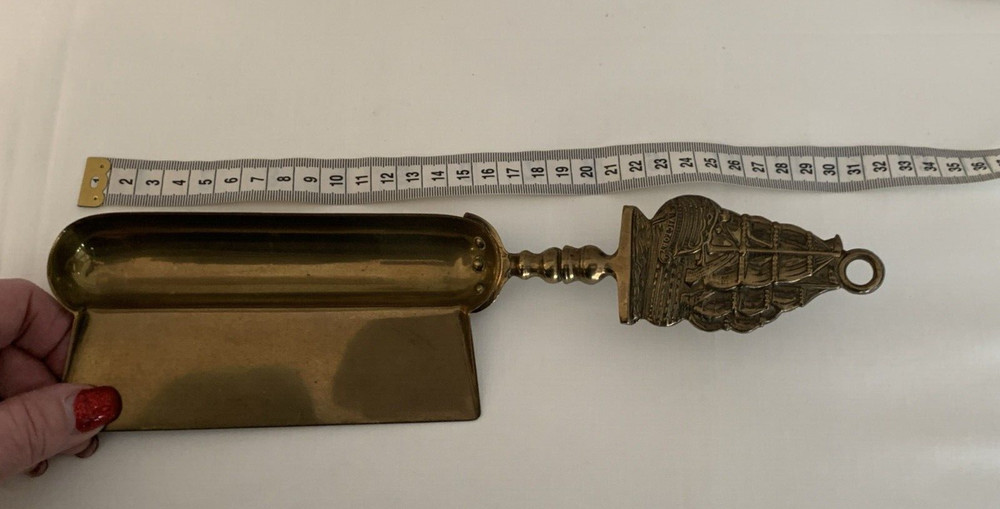 Vintage Fire Side Set Brush & Pan Brass Retractable Ship Themed Victory