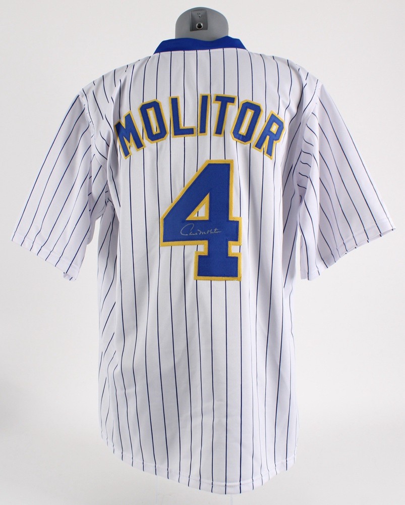 MILWAUKEE BREWERS PAUL MOLITOR #4 Autographed Signed PINSTRIPE Jersey JSA COA