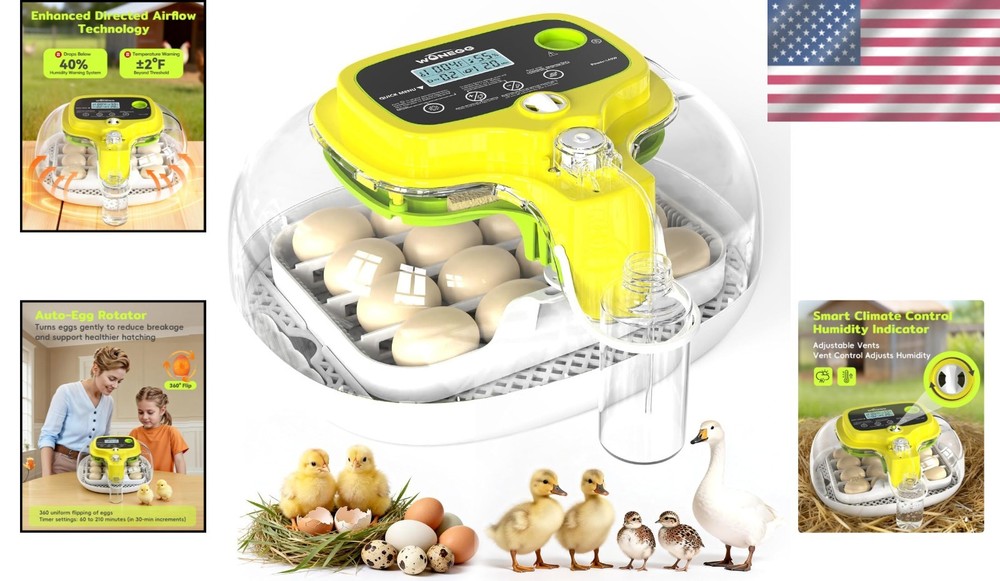 16 Egg Incubator with Automatic Turn, Digital Temp & Humidity Control & Candler