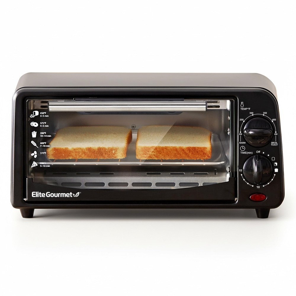 Compact 2-Slice Toaster Oven with Timer & Adjustable Temp - Bake, Broil, Toast