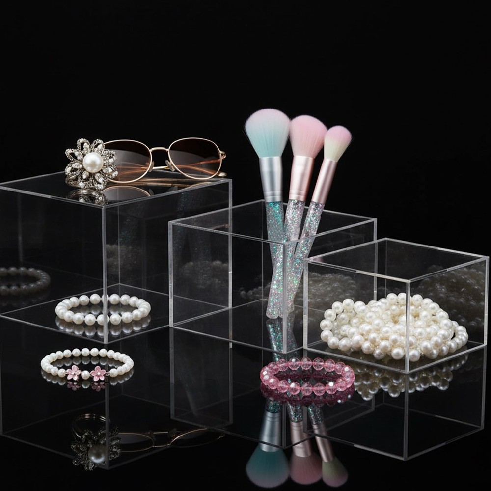 3 Pcs Acrylic Buffet Risers, Clear Cube Display Stands Box Riser with Hollow ...
