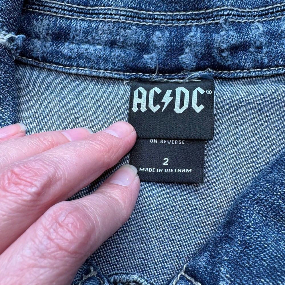 AC/DC Distressed Studded Denim Jacket Sz 2X