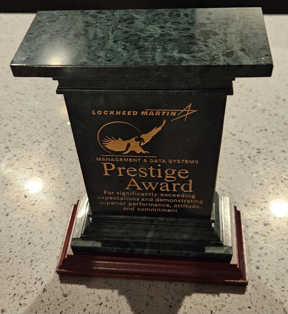 Lockheed Martin Management Data System Prestige Award Pillar Marble Rare!