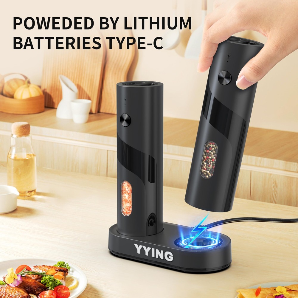 Salt and Pepper Grinder Set, Automatic Pepper Mill Grinder with Charging Base...