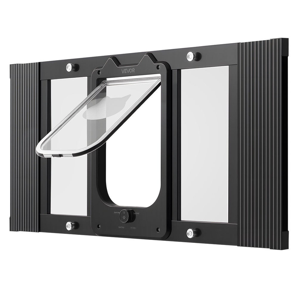 Cat Door for Window, Adjustable to Fit Window Width 27"-32", Black