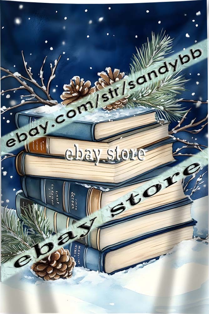tapestry winter reading theme pinecone book stack 39X59 in