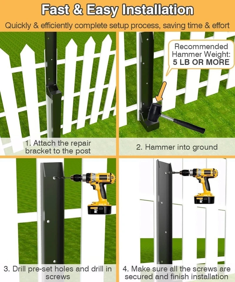 2 Packs Fence Post Anchor Kit, Heavy Duty Metal Steel Fence Post Repair Kit,...