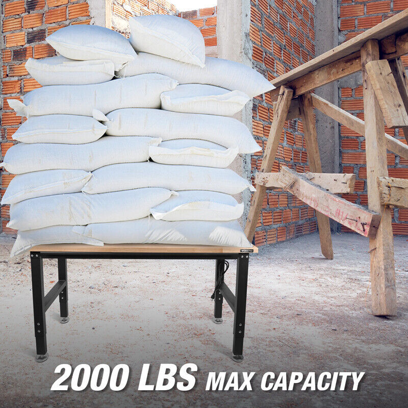 WORKPRO 48" Adjustable Workbench HeavyDuty Rubber Wood Work Table Multi-Function