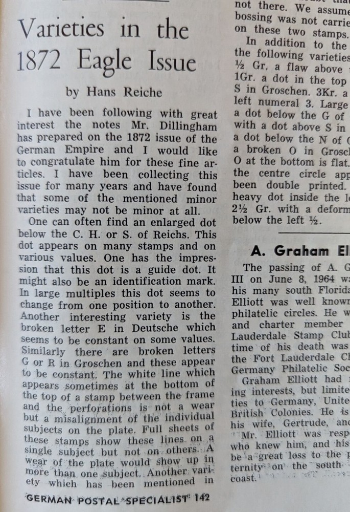 German Postal Specialist Sept 1964 German Zeps Era I872 Eagle Issues