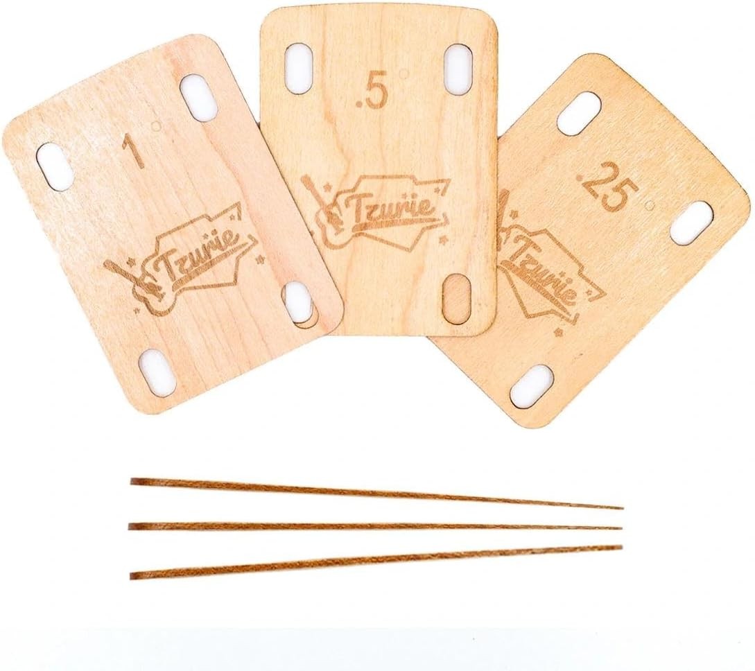 Electric Guitar Neck Shims Set of 3 -0.25°, 0.50°, 1.00° - Solid Maple