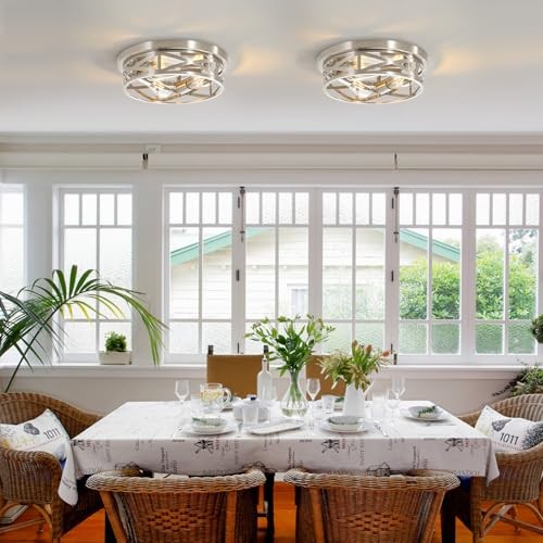 13 inch Flush Mount Ceiling Light Fixtures,3-Light Modern 2 pack Brushed Nickel