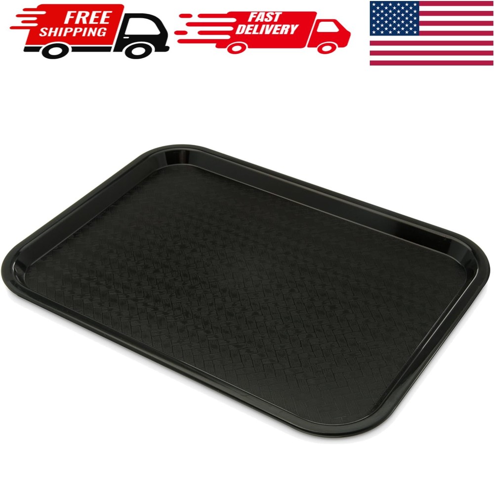 Customizable 12" x 16" Black Plastic Tray with Scratch-Resistant Weave Design
