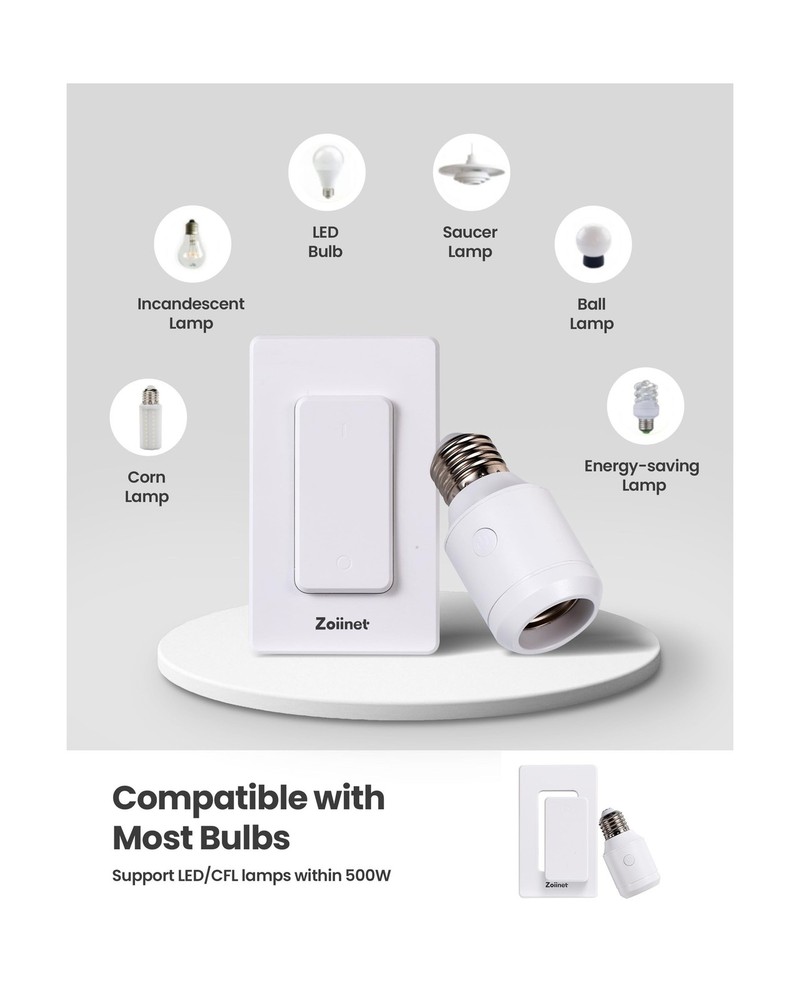 500W Remote Control Light Bulb Socket, with 2 Switches, Wireless Li... Fast Ship