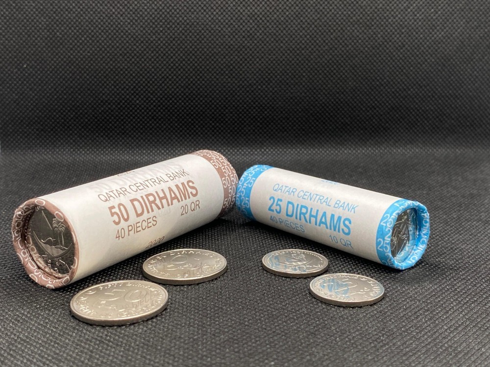 UNCIRCULATED UNWRAPPED QATAR 50 & 25 DIRHAM COIN STACK (40 IN 1) (QATARI RIYAL)