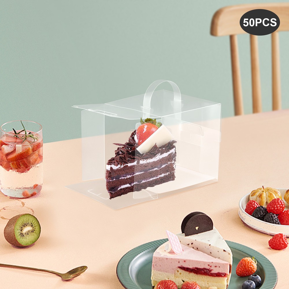 50 Pcs Clear Cake Boxes, Square Clear Cake Boxes, Cake Carrier with Handle
